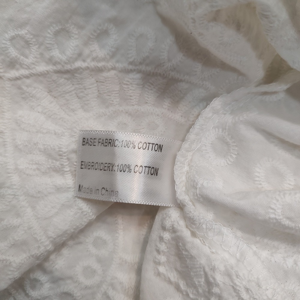 Lane Bryant Shirt White Cotton Sz 14 Cold Shoulder Eyelet Blouse Scallop Sleeve - Picture 6 of 8